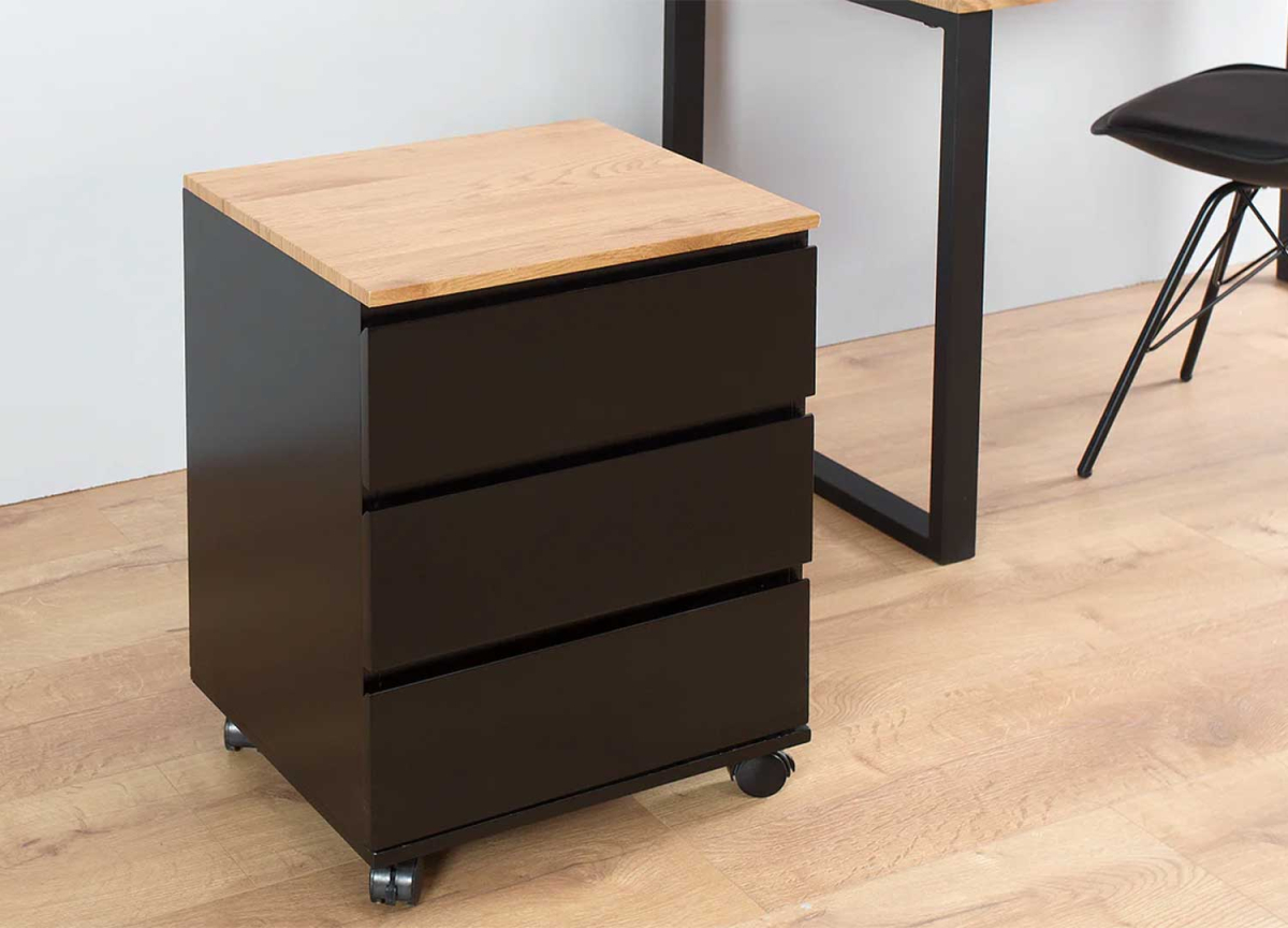 Caisson à tiroirs noir et bois pour bureau