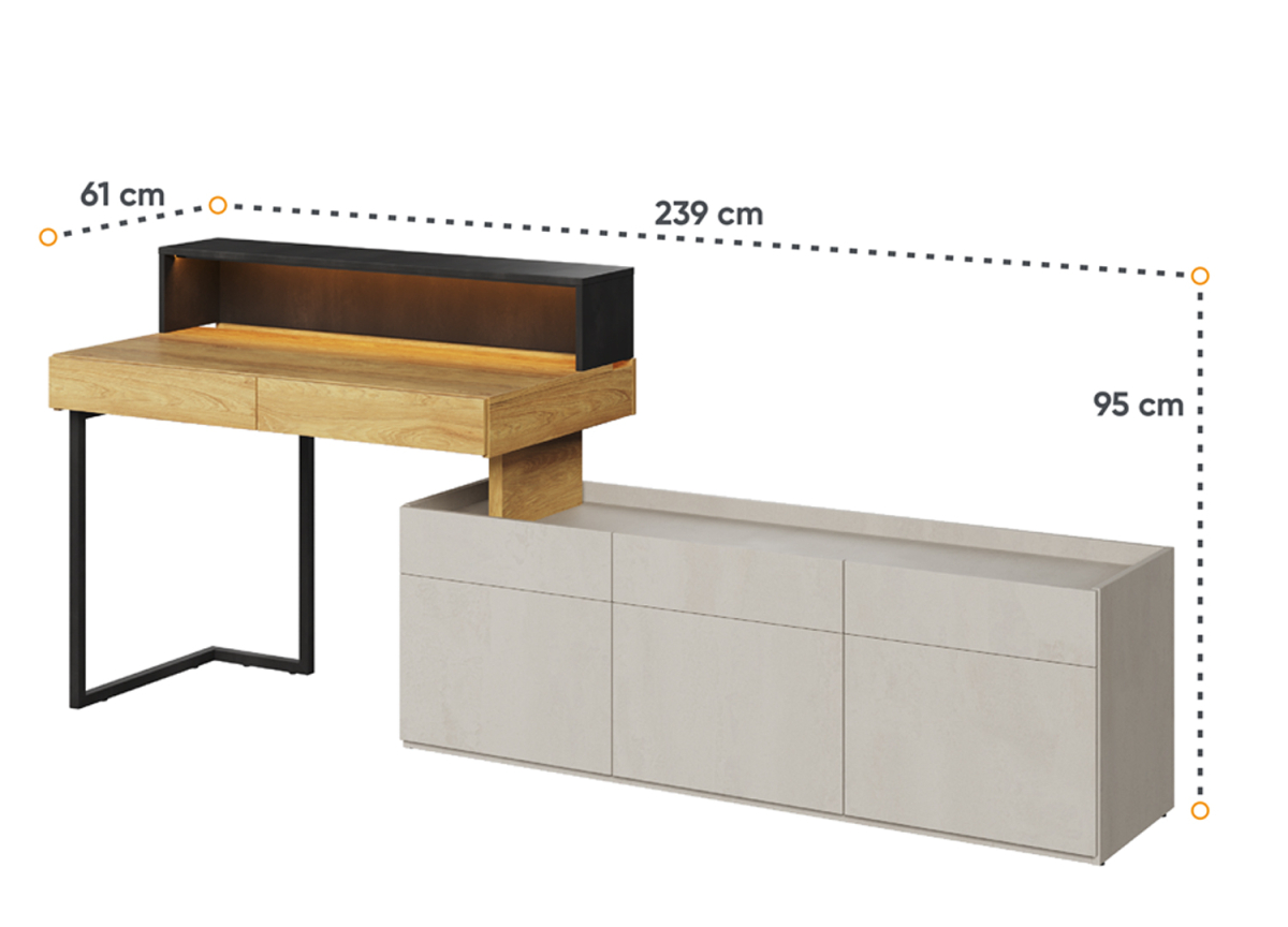 Ensemble Bureau 2 Tiroirs et Meuble de Rangement