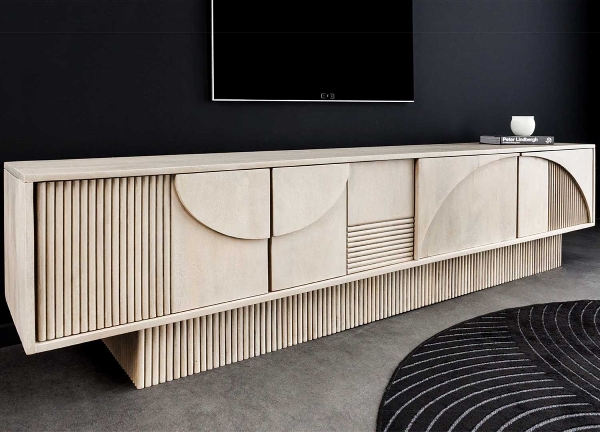 Meuble télé design bois manguier blanchi
