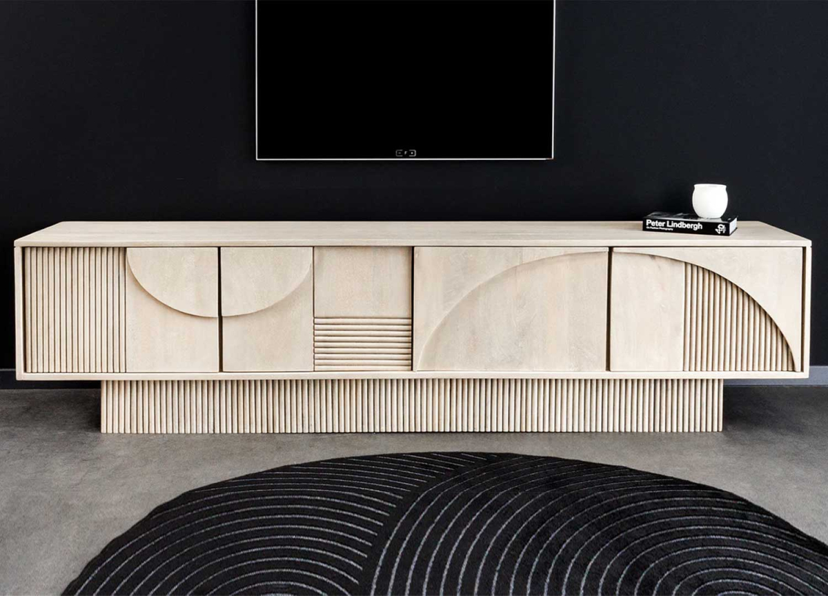 Meuble télé design 200 cm façade art déco sculptés