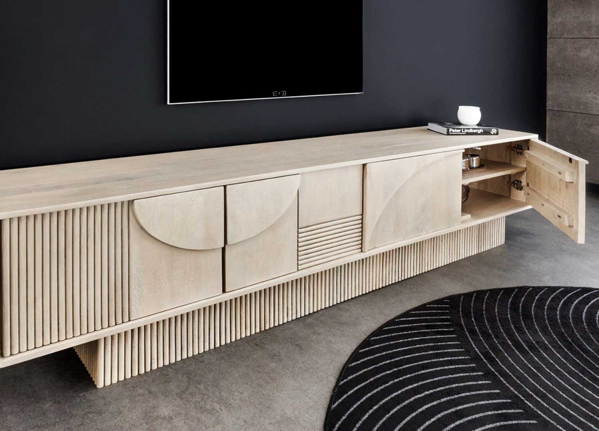 Meuble télé design 200 cm bois chaulé