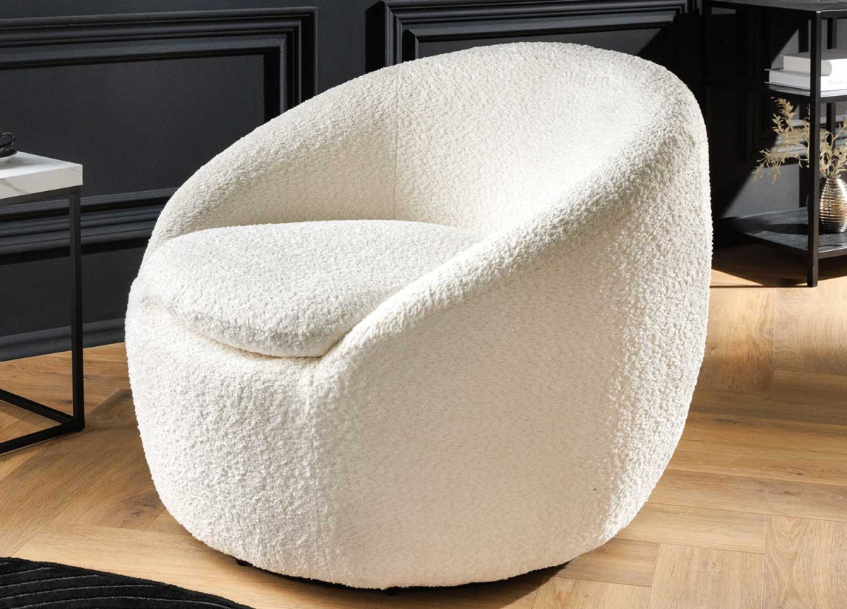 Siège design tissu blanc bouclette