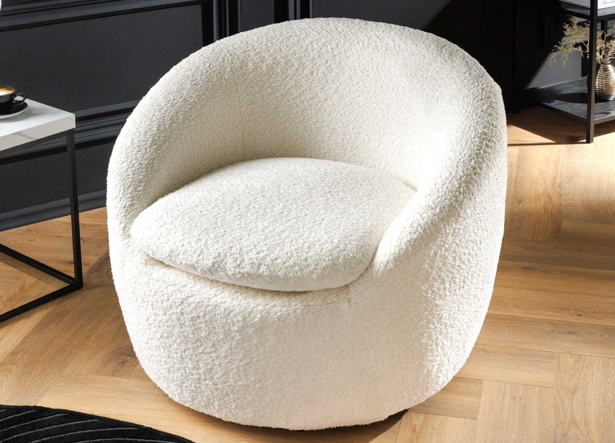 Fauteuil de salon moderne blanc bouclette pivotant