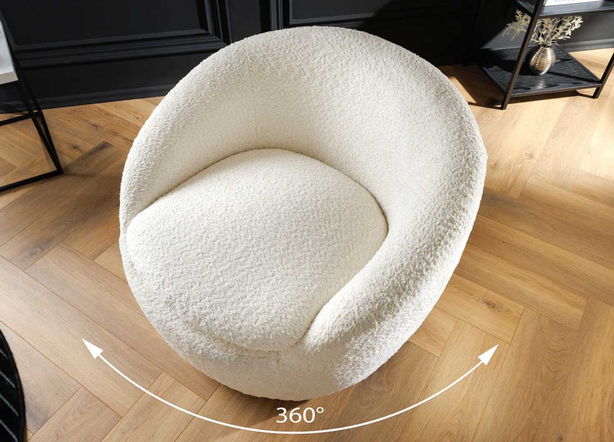 Fauteuil rotatif bouclé design blanc