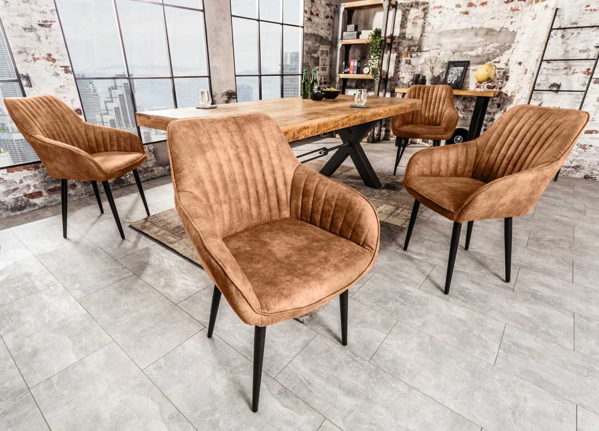 Chaises contemporaines avec accoudoirs en tissu marron