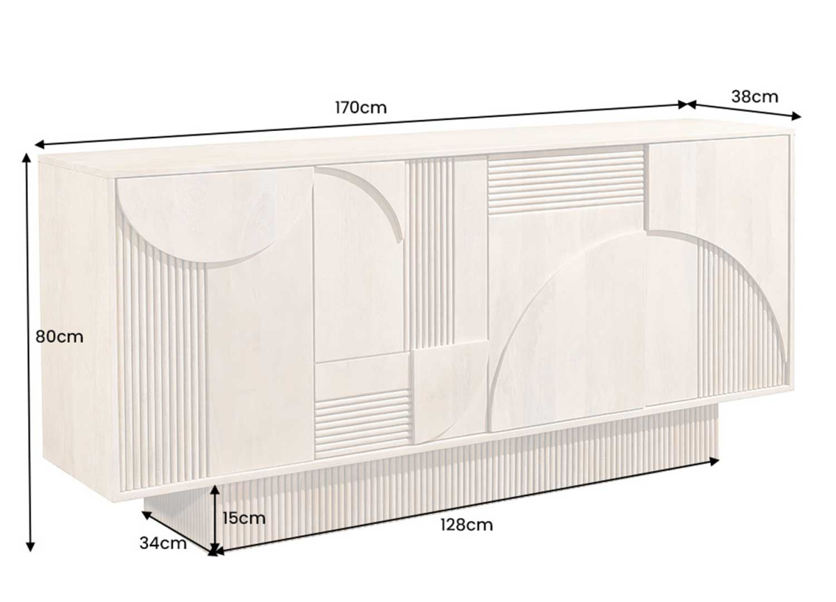 Buffet Art Déco 170cm  Bois de Manguier Blanchi