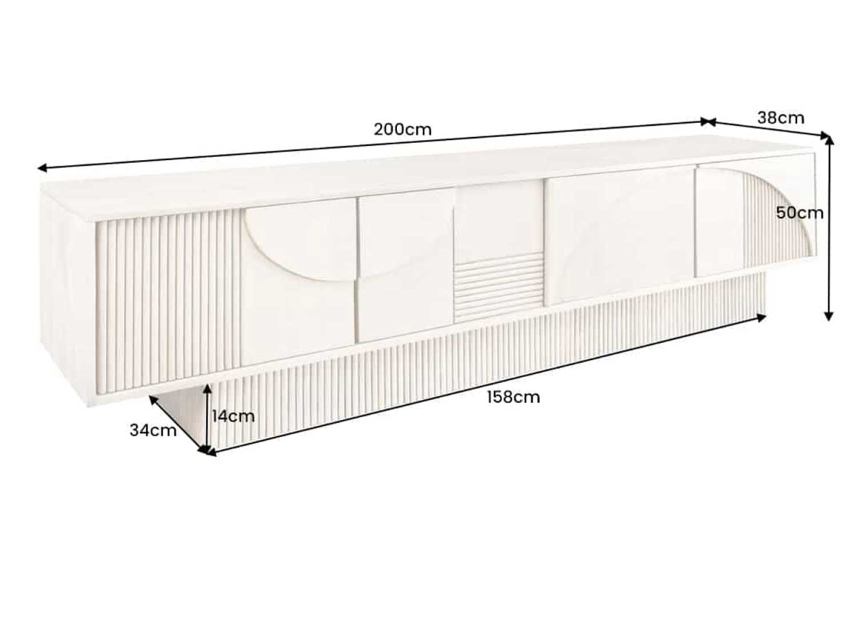 Meuble TV Art Déco 200 cm - Bois de manguier blanchi