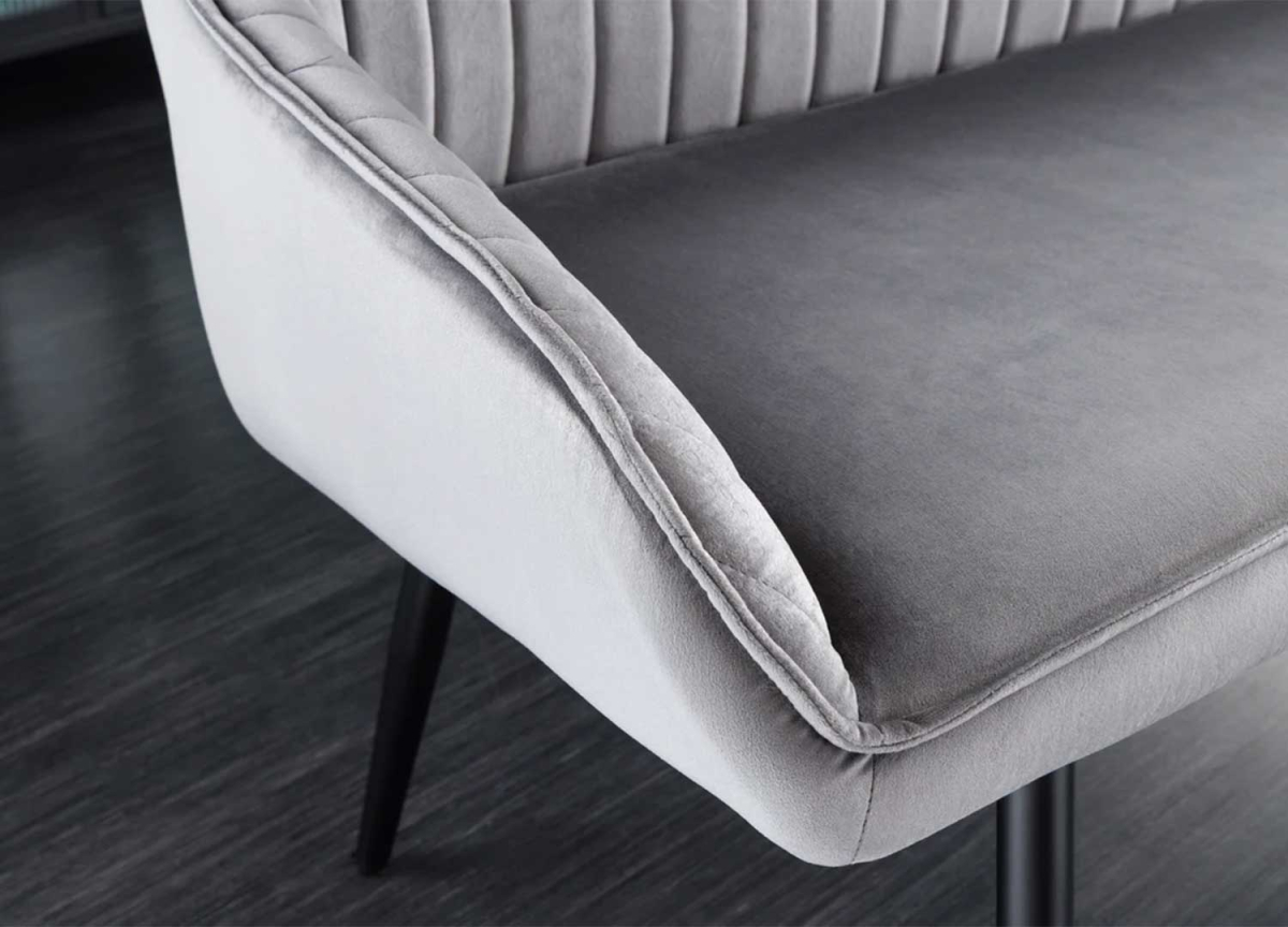 Banquette Velours Gris |Dossier et Accoudoirs 160 cm