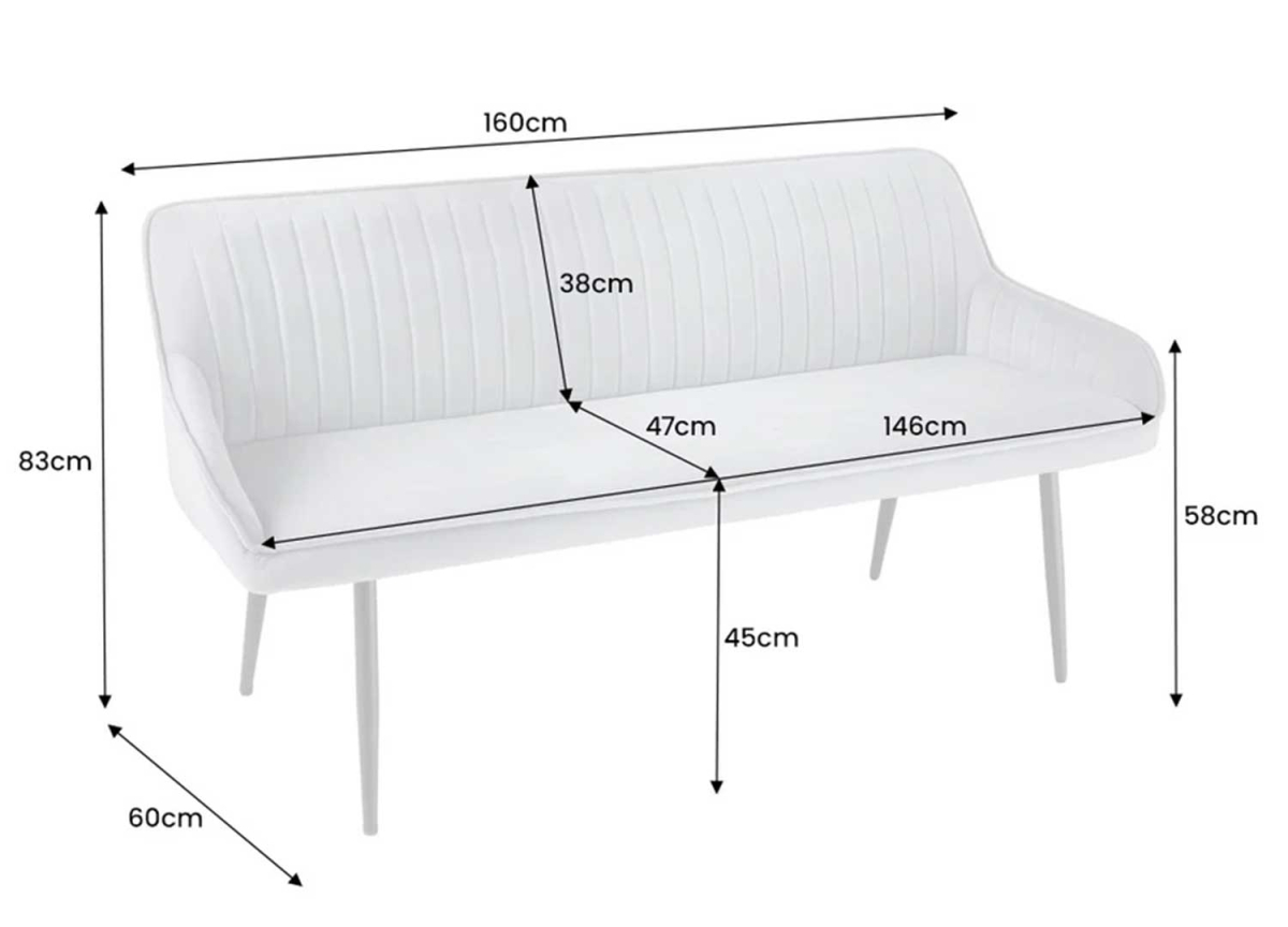 Banquette Velours Jaune | Dossier et Accoudoirs 160 cm