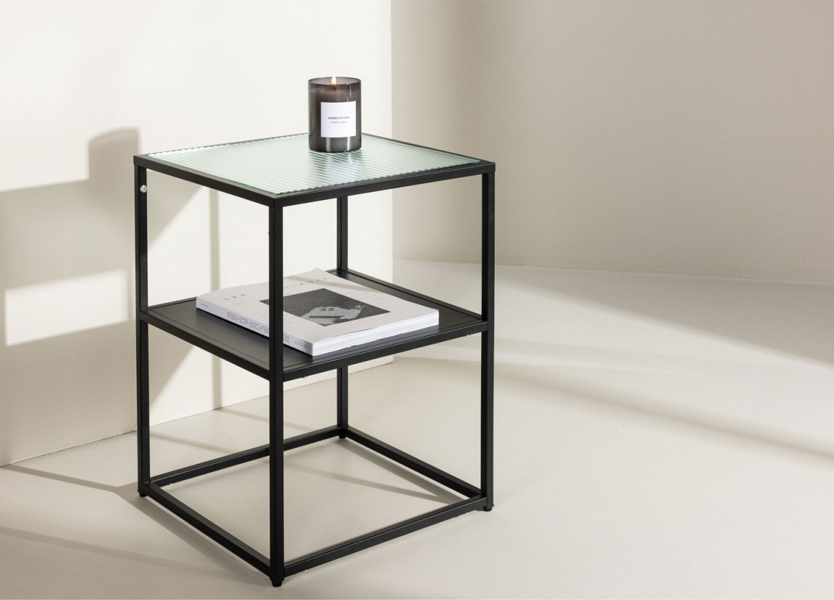 Bout de canapé noir et verre strié