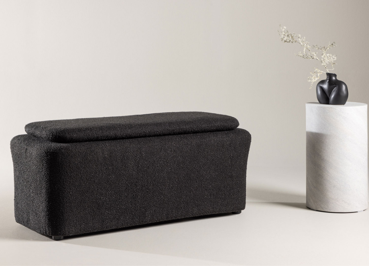 Banquette en tissu peluche noir 100 cm