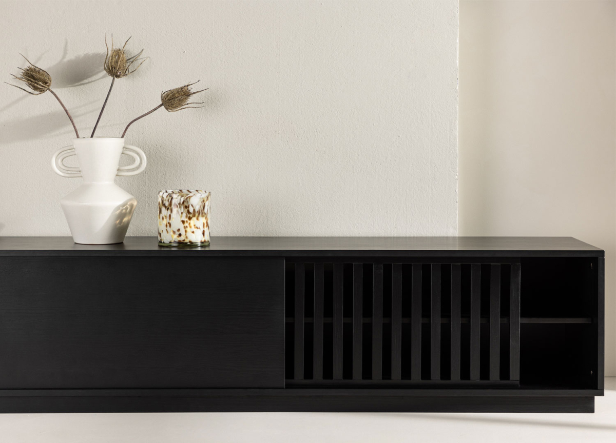 Meuble TV noir 2 portes 180 cm