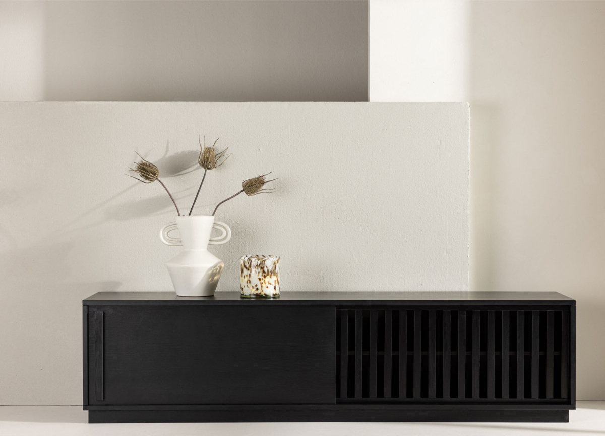 Meuble TV noir 2 portes 180 cm