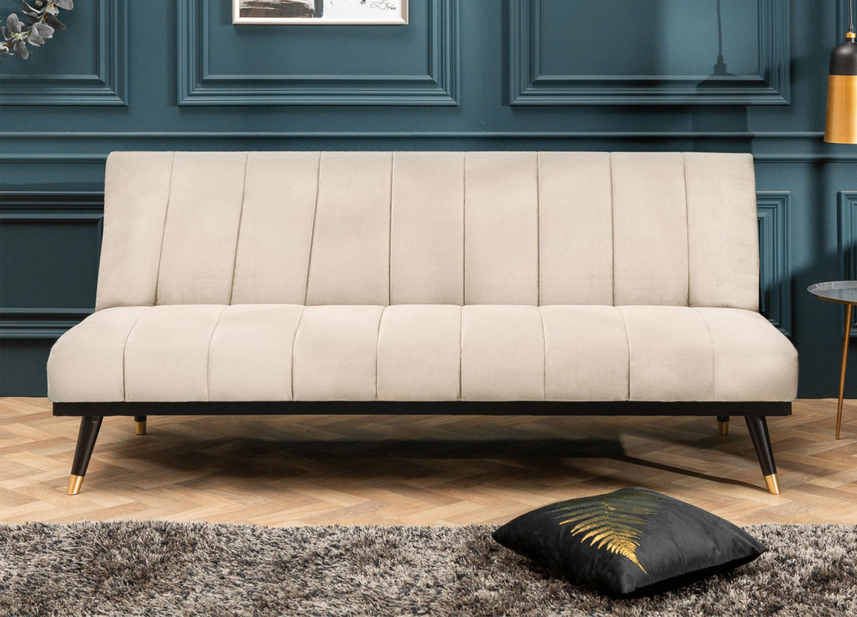 Canapé lit velours champagne 180 cm