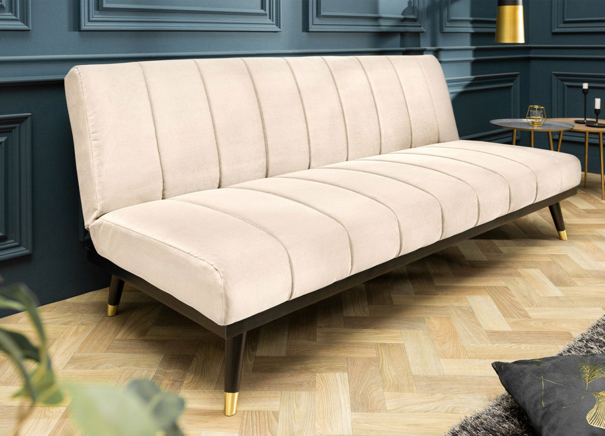 Canapé lit velours champagne 180 cm