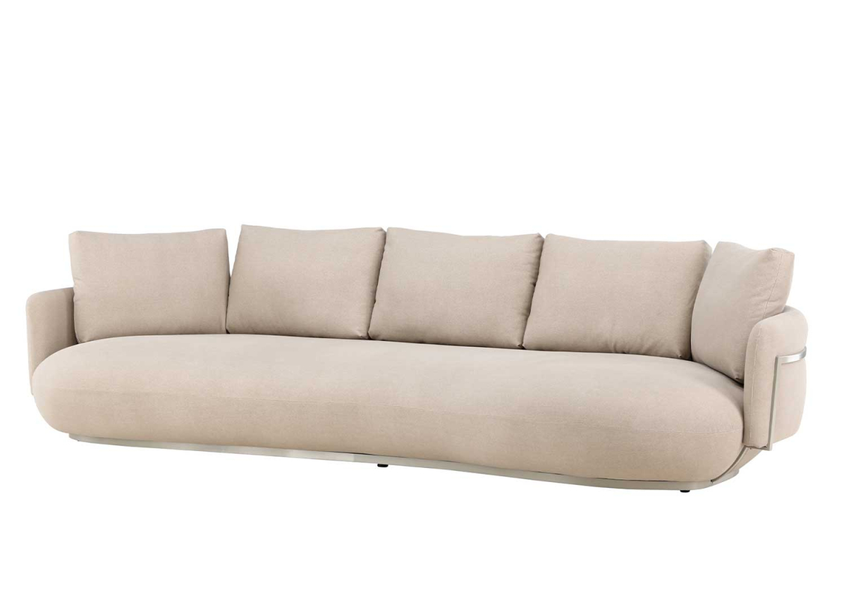 Canapé de salon moderne 4 places forme haricot tissu beige