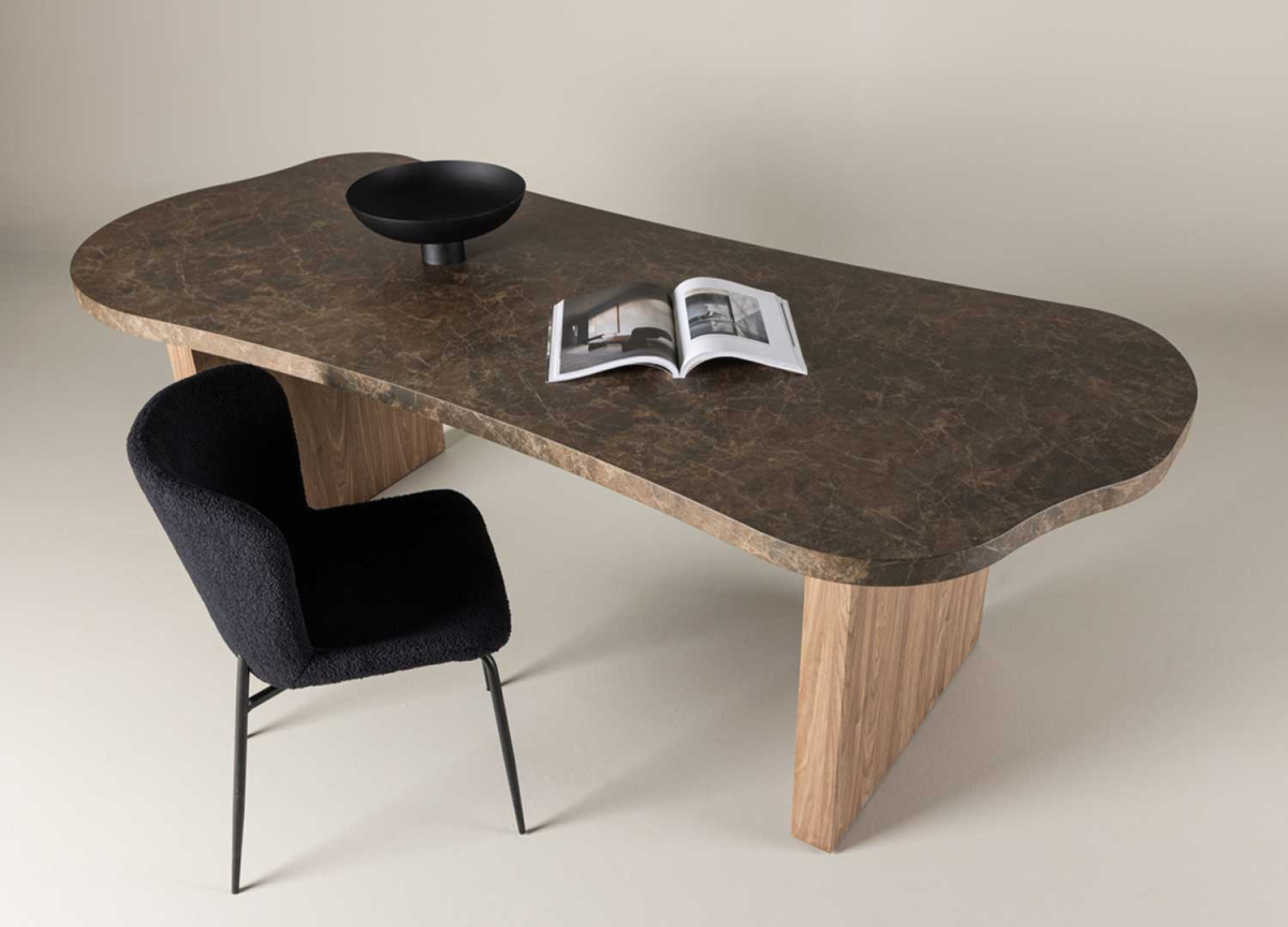 Table de repas design aspect marbre six personnes