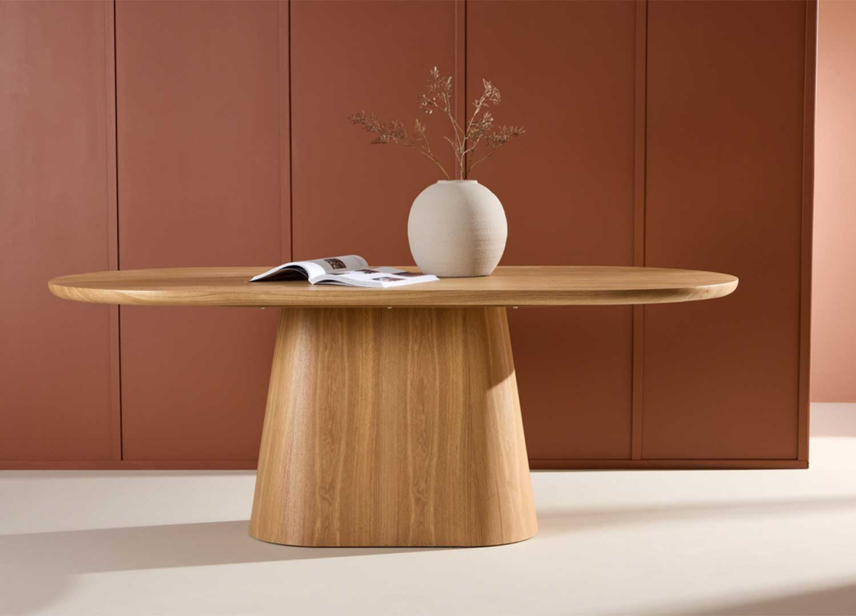 Table salle à manger design pied central en bois naturel