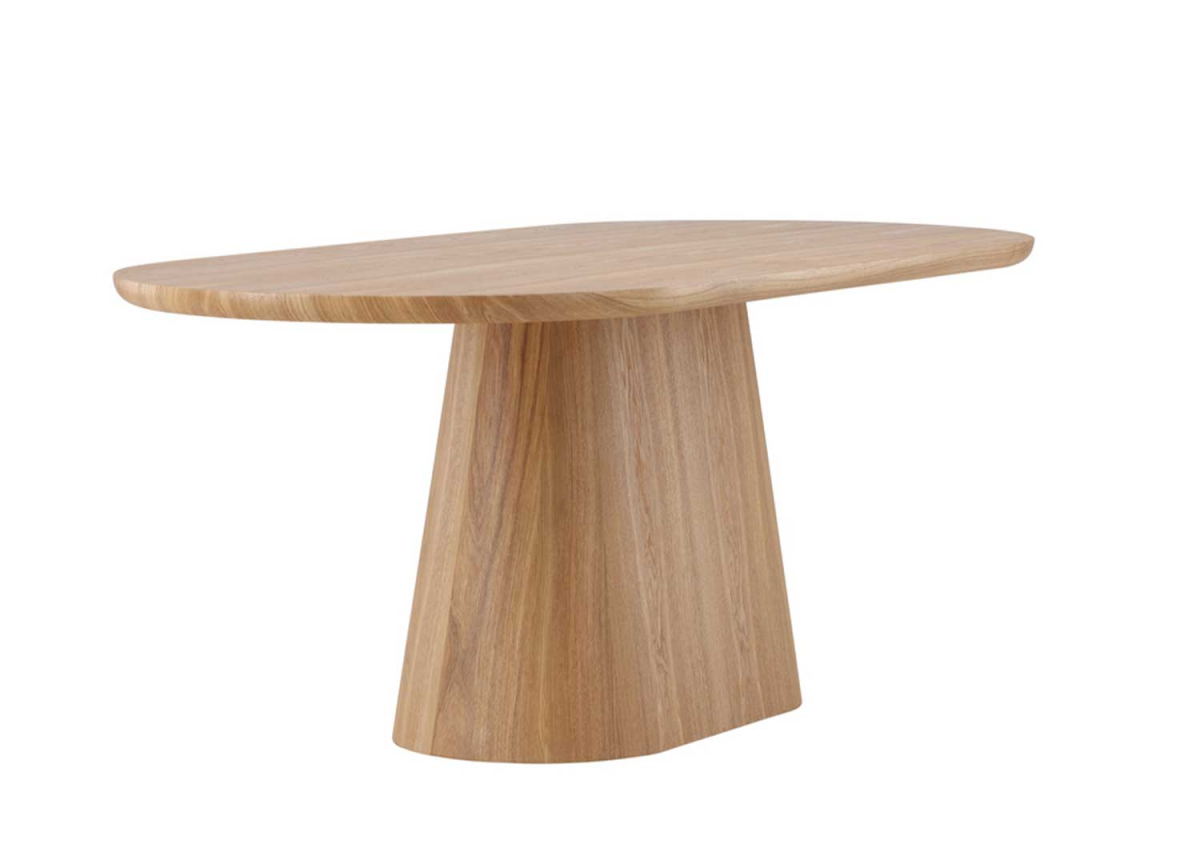 Table à manger ovale moderne piétement central en bois naturel