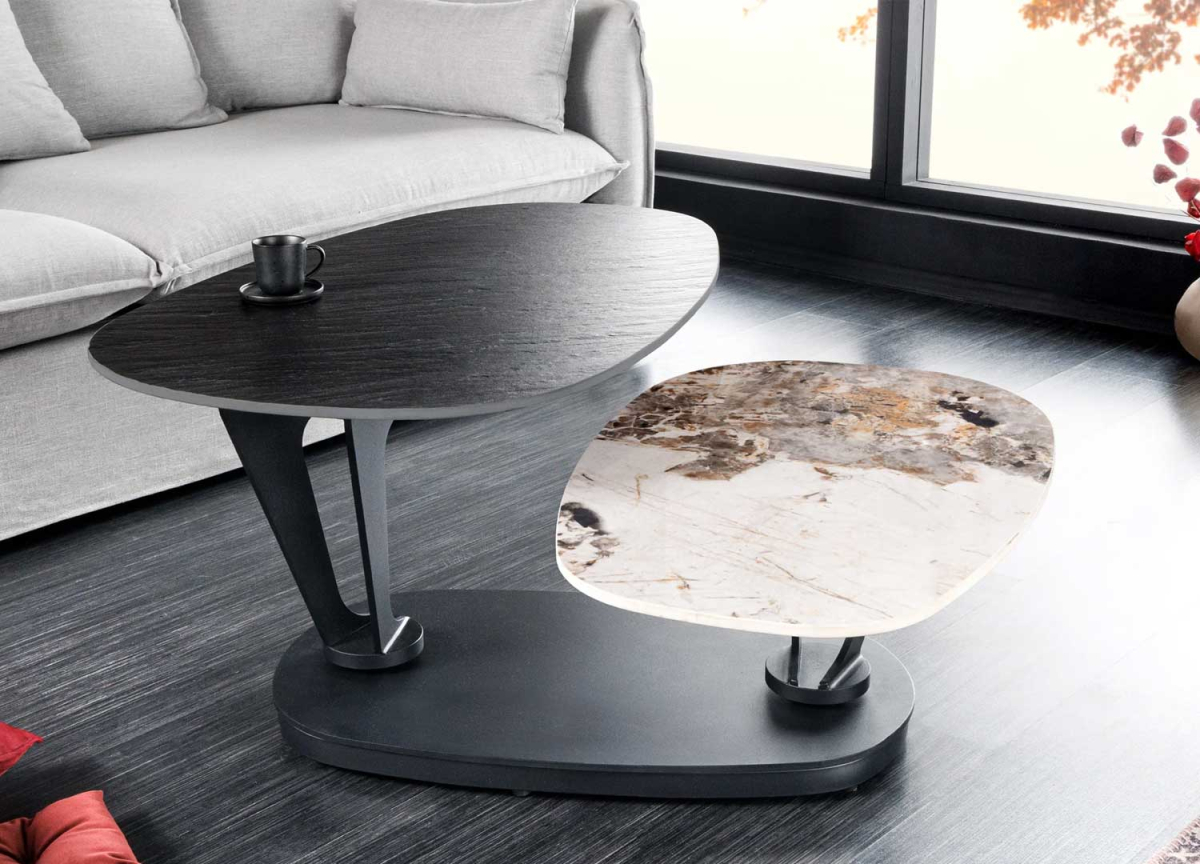 Table basse en céramique modulable 2 plateaux
