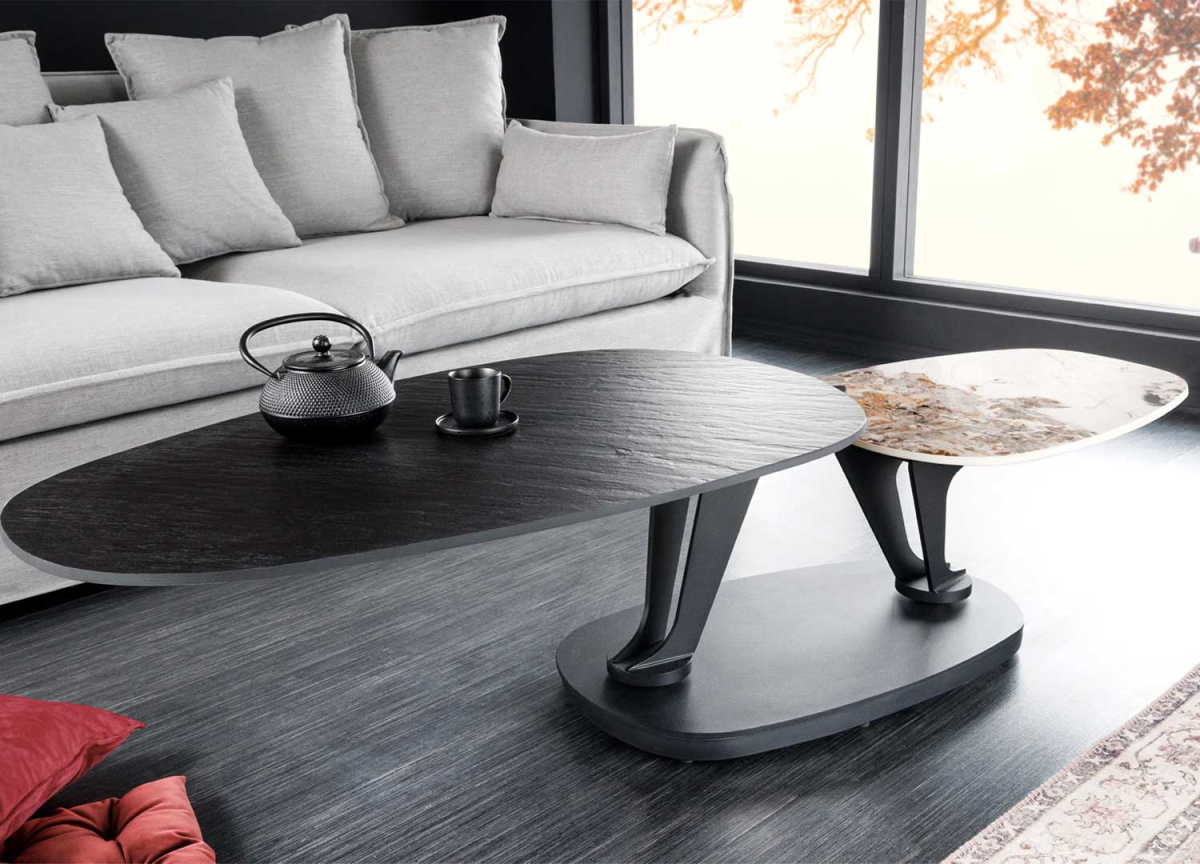 Table basse moderne deux plateaux en céramique modulables