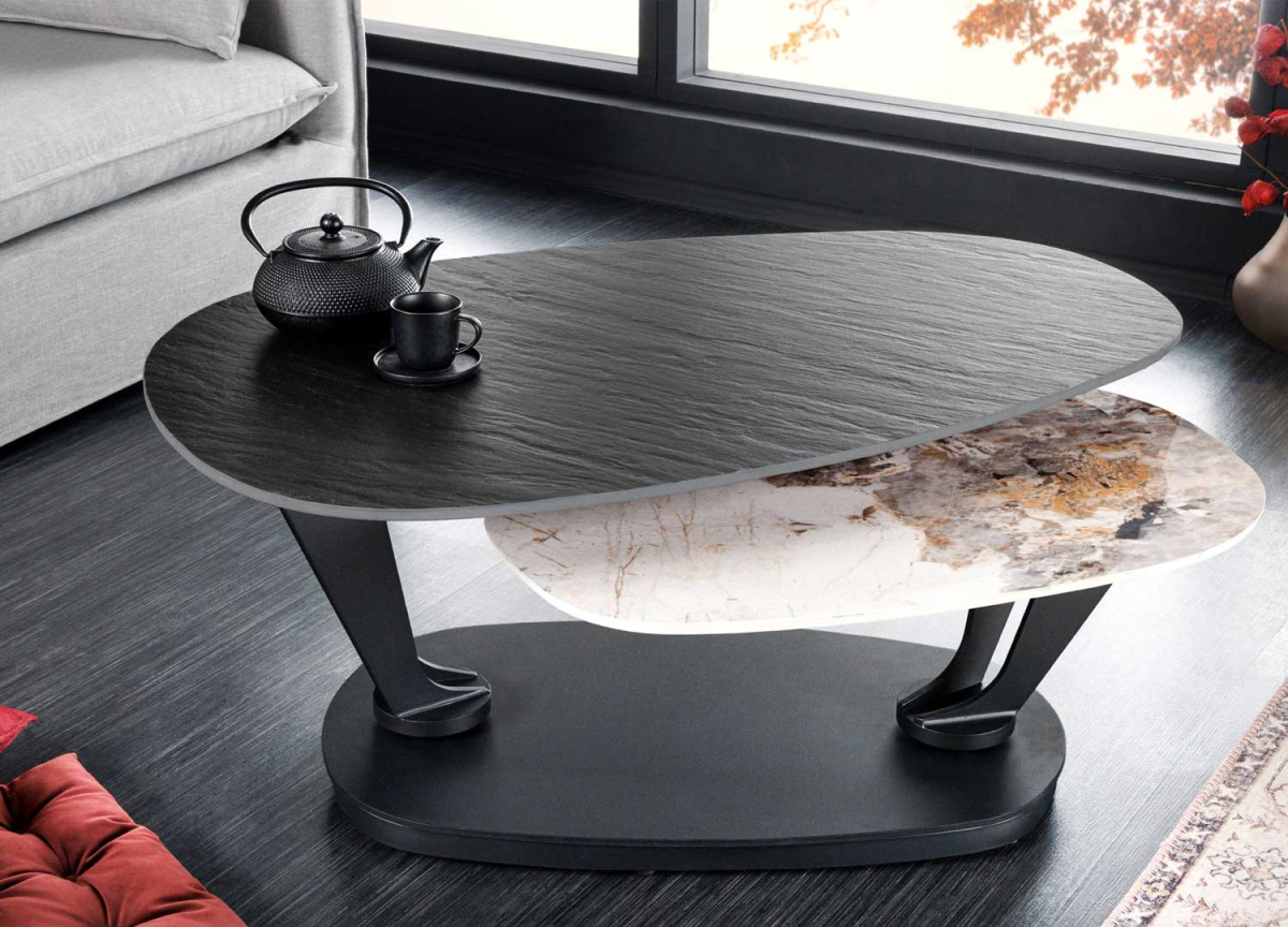 Table basse plateau rotatif en céramique