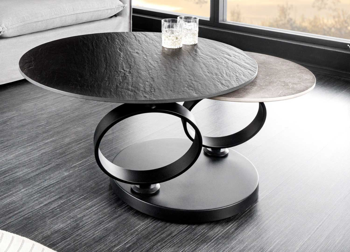 Table basse design en céramique plateau rotatif modulable