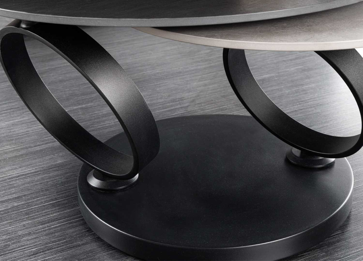 Table Basse Plateaux Ronds Rotatifs gris et noir