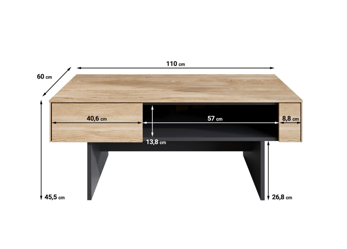 Table Basse Bois et Noir avec Rangement 110x60 cm