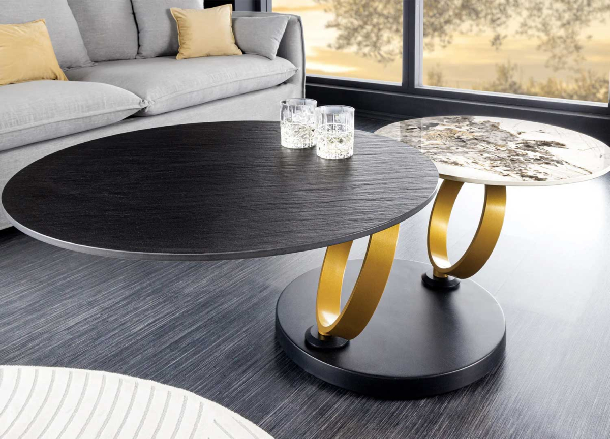 Table basse en céramique extensible plateau tournant