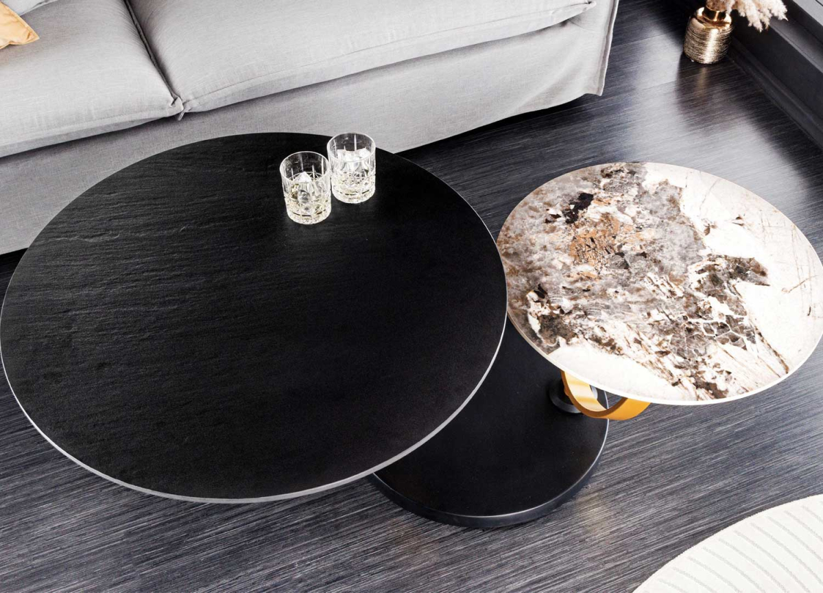 Table basse moderne plateaux ronds rotatifs en céramique