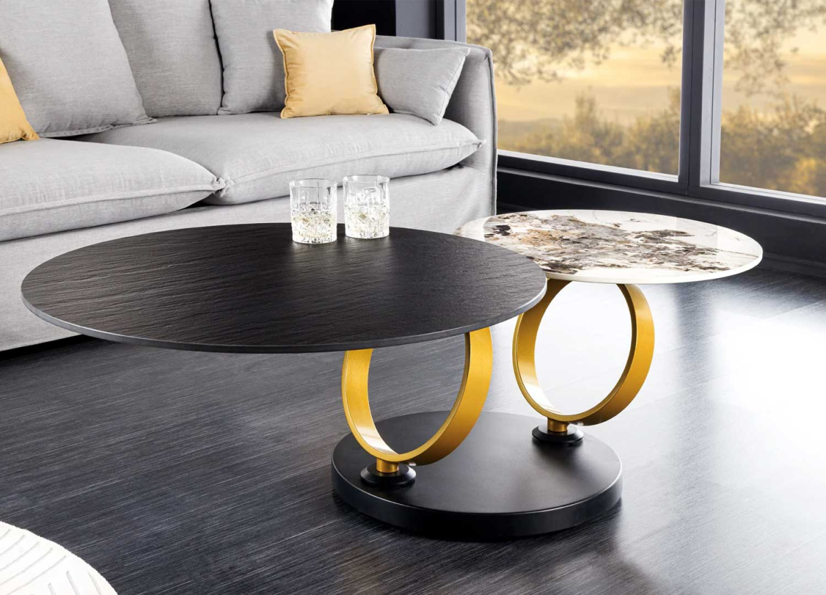 Table basse design avec plateaux rotatifs en céramique