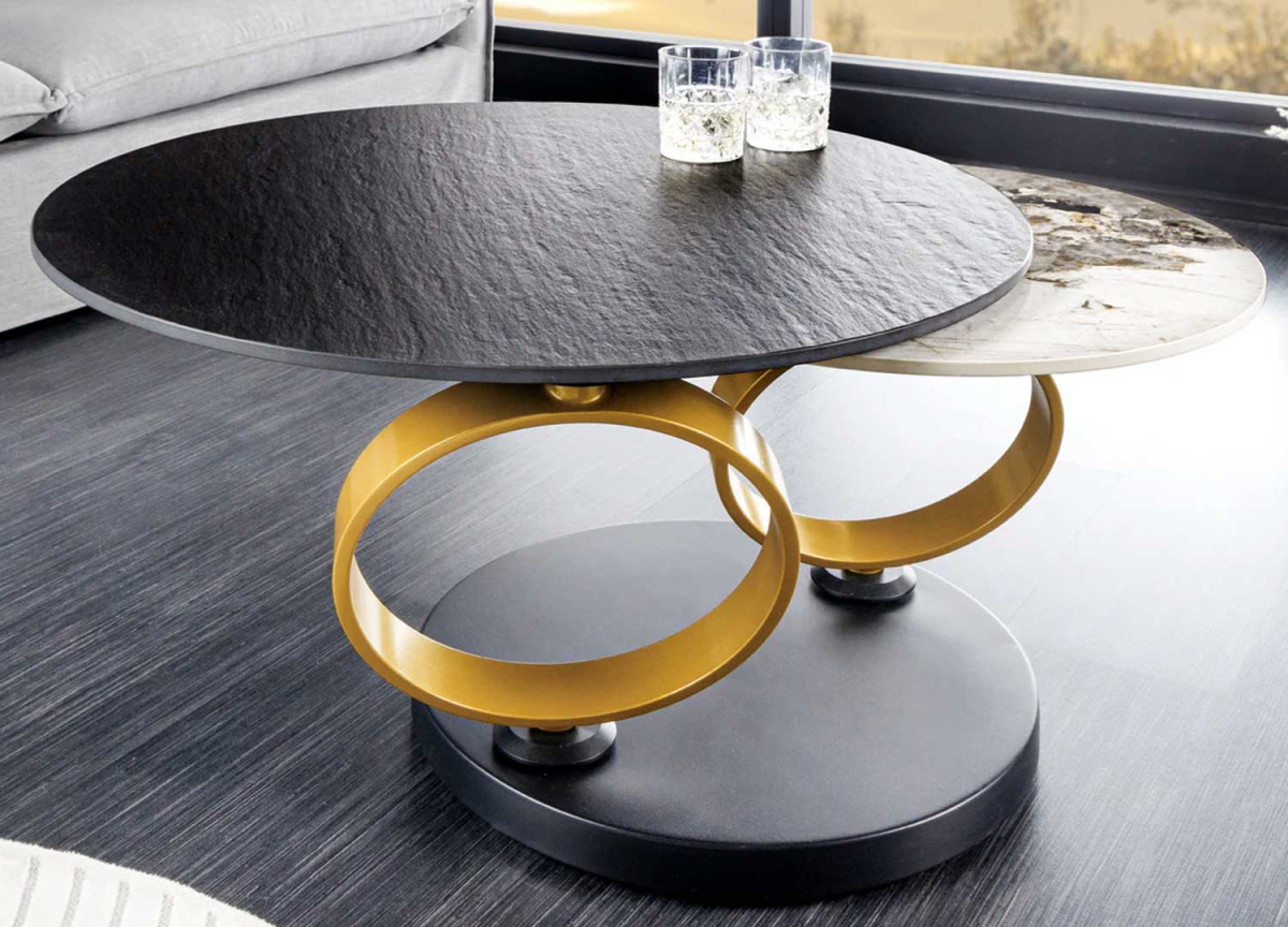 Table basse moderne en céramique plateau tournant