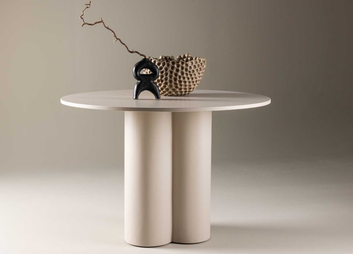 Table salle à manger design ronde 110 cm laquée beige