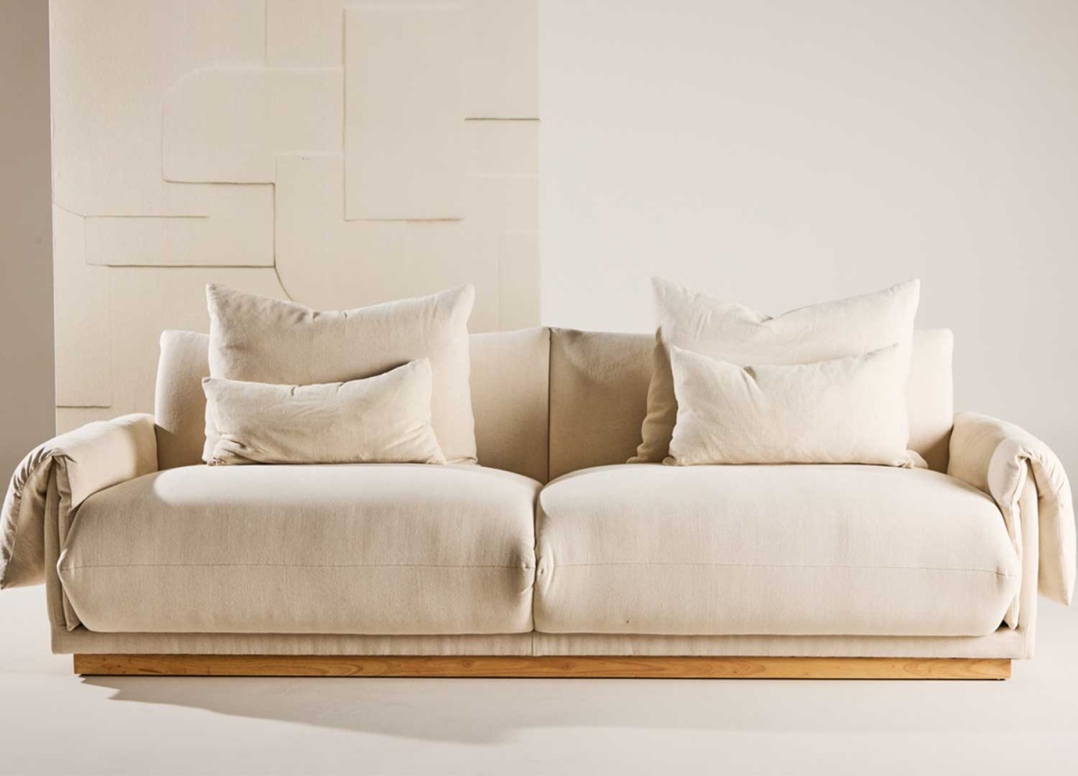Canapé 3 places assises confortables avec coussin en lin beige