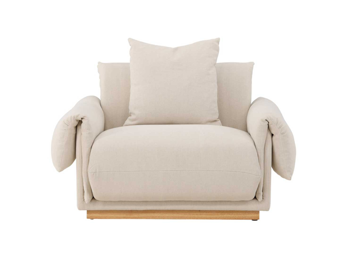Fauteuil et coussin confortable en tissu lin beige