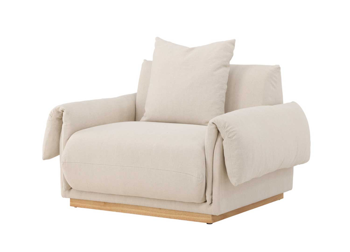 Fauteuil de salon en tissu lin beige confortable