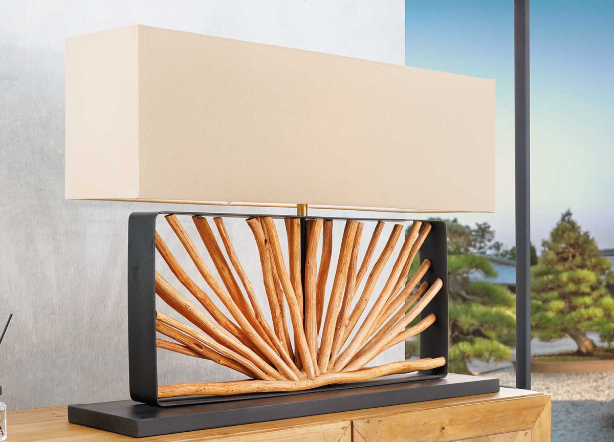 Luminaire de table en bois et lin naturel