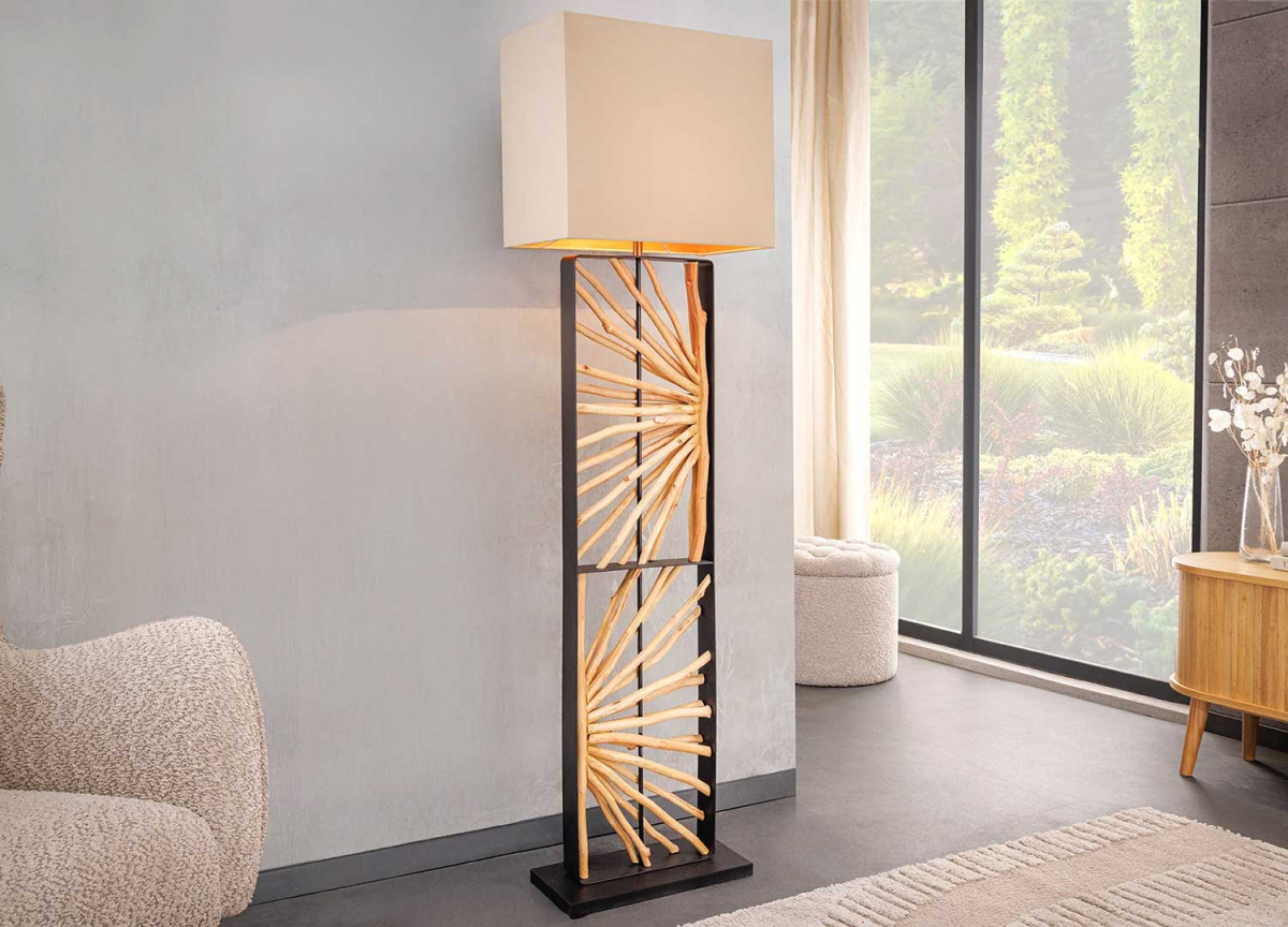 Luminaire d'intérieur sur pied bois et lin naturel