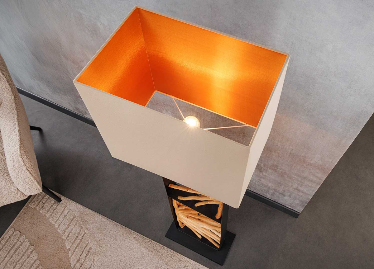 Lampadaire en Bois et Métal - Abat-jour en lin beige