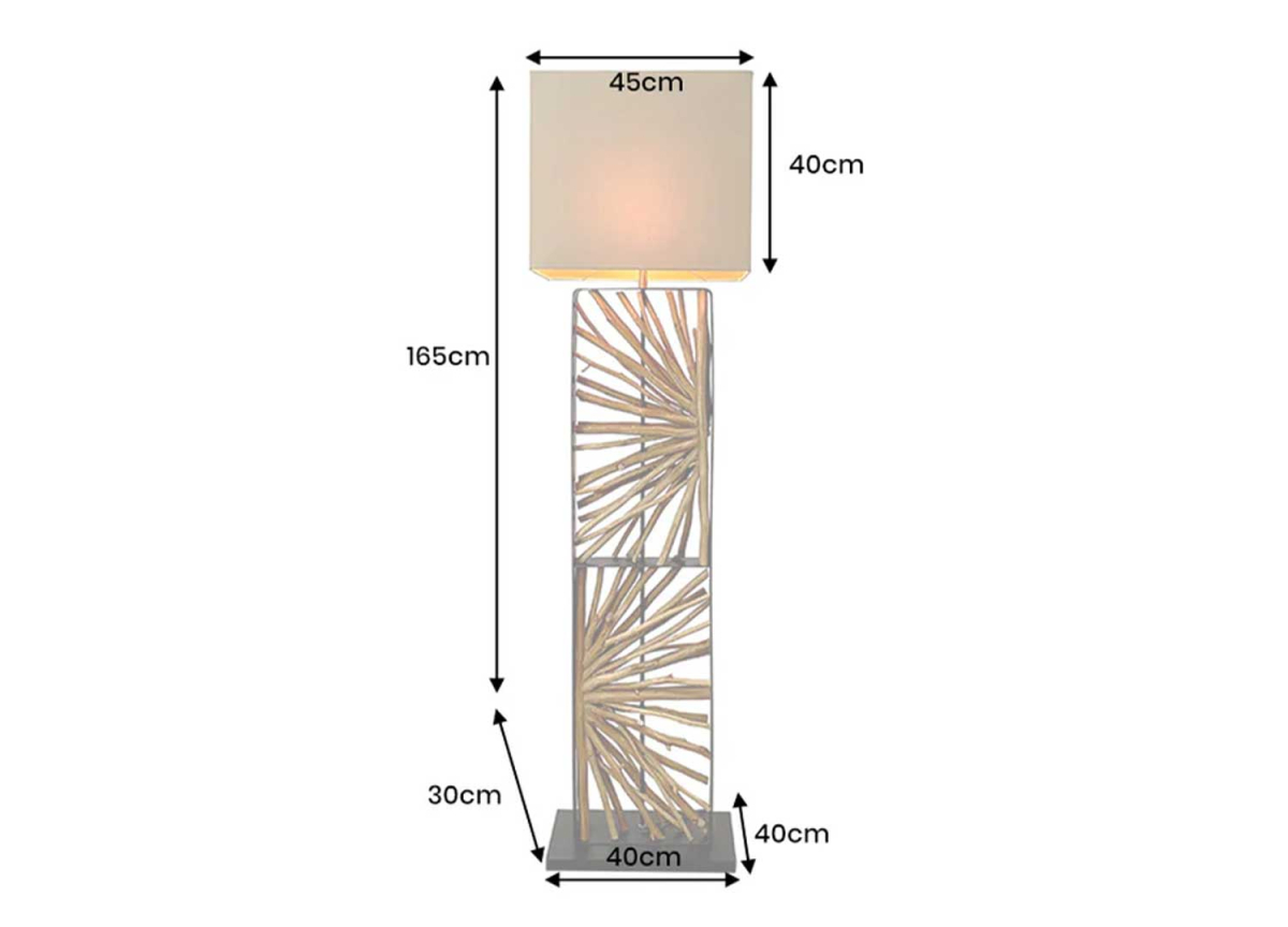 Lampadaire en Bois et Métal - Abat-jour en lin beige