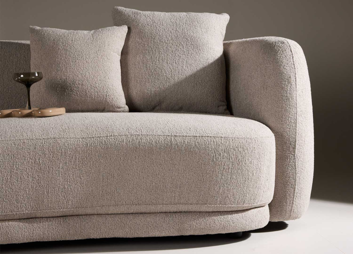 Canapé Haricot 2/3 Places en Tissu Bouclé Beige