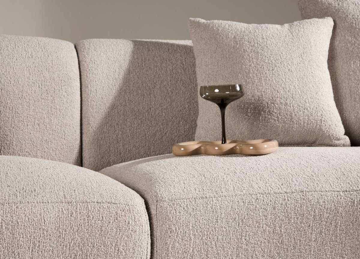 Canapé Haricot 2/3 Places en Tissu Bouclé Beige