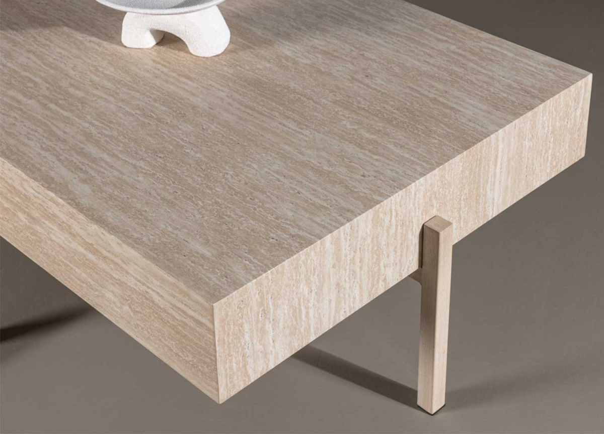 Table Basse Design Rectangulaire Blanchi à la Chaux