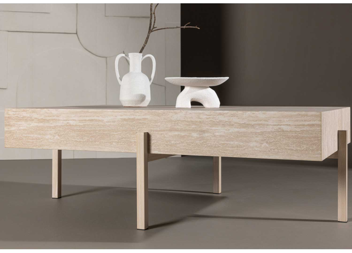 Table Basse Design Rectangulaire Blanchi à la Chaux