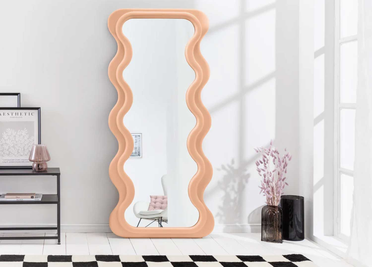 Miroir moderne cadre ondulé couleur abricot pastel