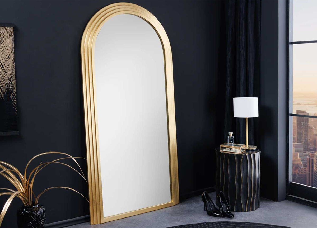 Grand miroir doré cadre arche à poser 160 cm