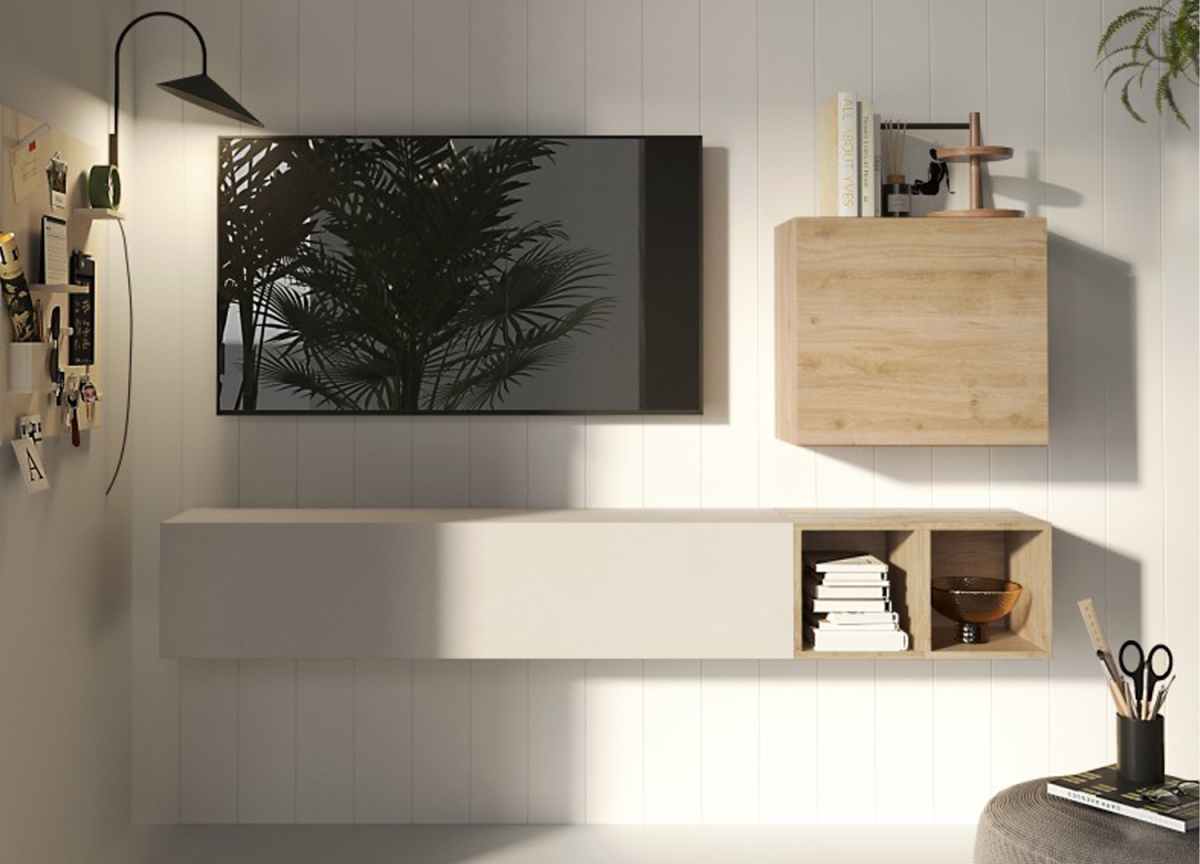 Meuble TV mural et cube de rangement suspendu