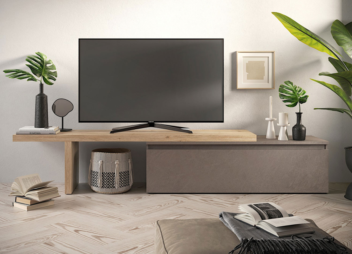 Banc TV et Rehausse 230 cm Bois et Bronze