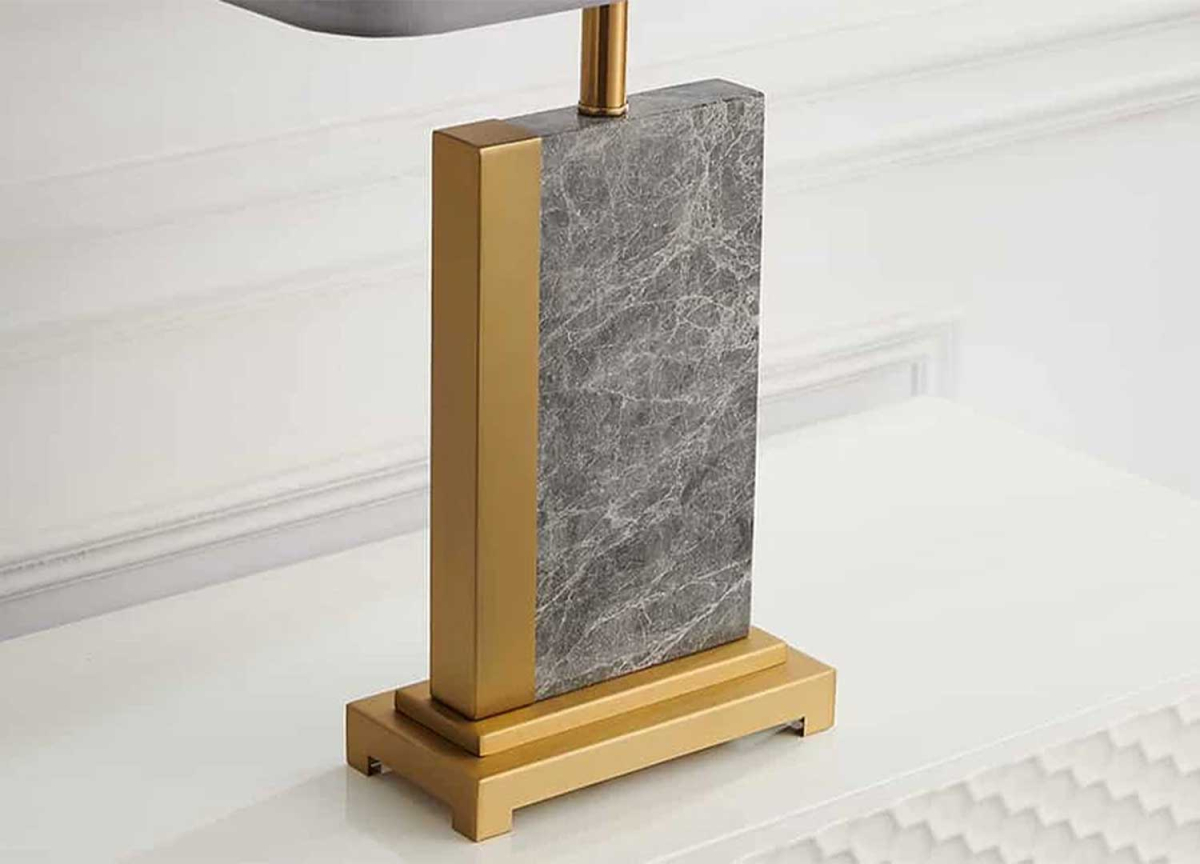 Lampe de Table Design Marbre Gris Acier Doré